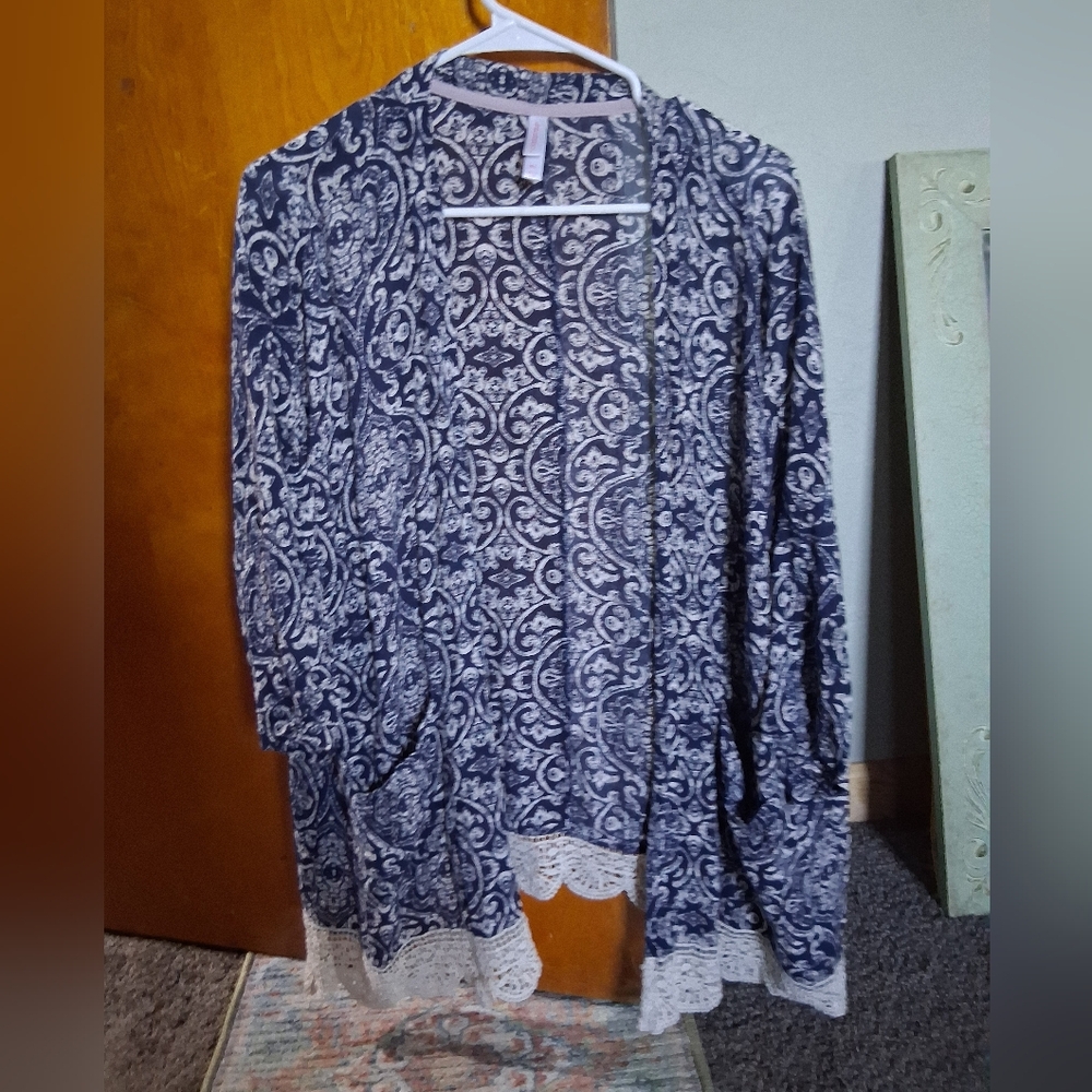 Groovy Navy and Cream Paisley Cardigan